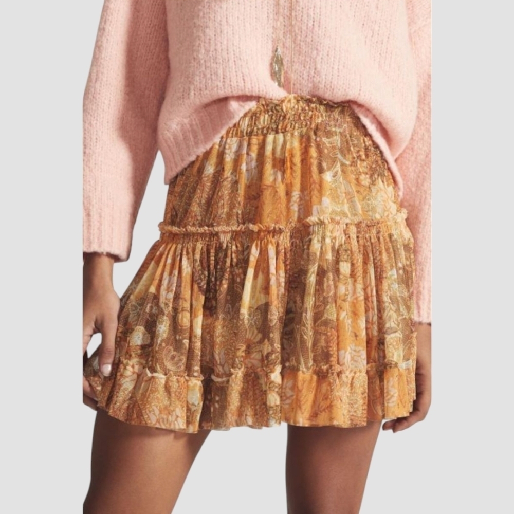 New Misa| Anthropologie Golden Batik Mesh Skirt